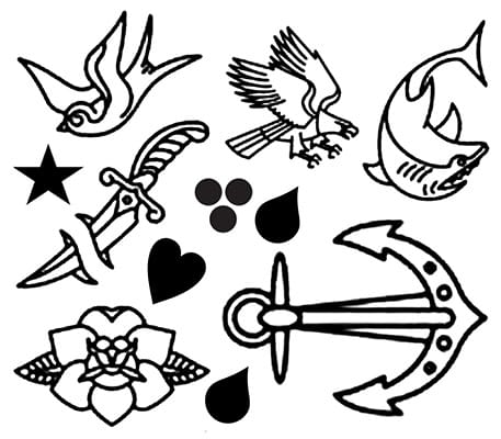 Små lätta tatueringar. Små tatueringar som är fina. Låtsastatueringar i gammal tatueringsstil.