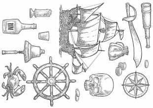 Ocean and maritime tattoos. Fake tattoos with sea theme.