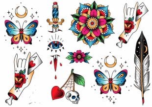 Hearts Ace Tattoo / Fake tattoo in crisp colors. High-quality temporary tattoo. Feather tattoo.