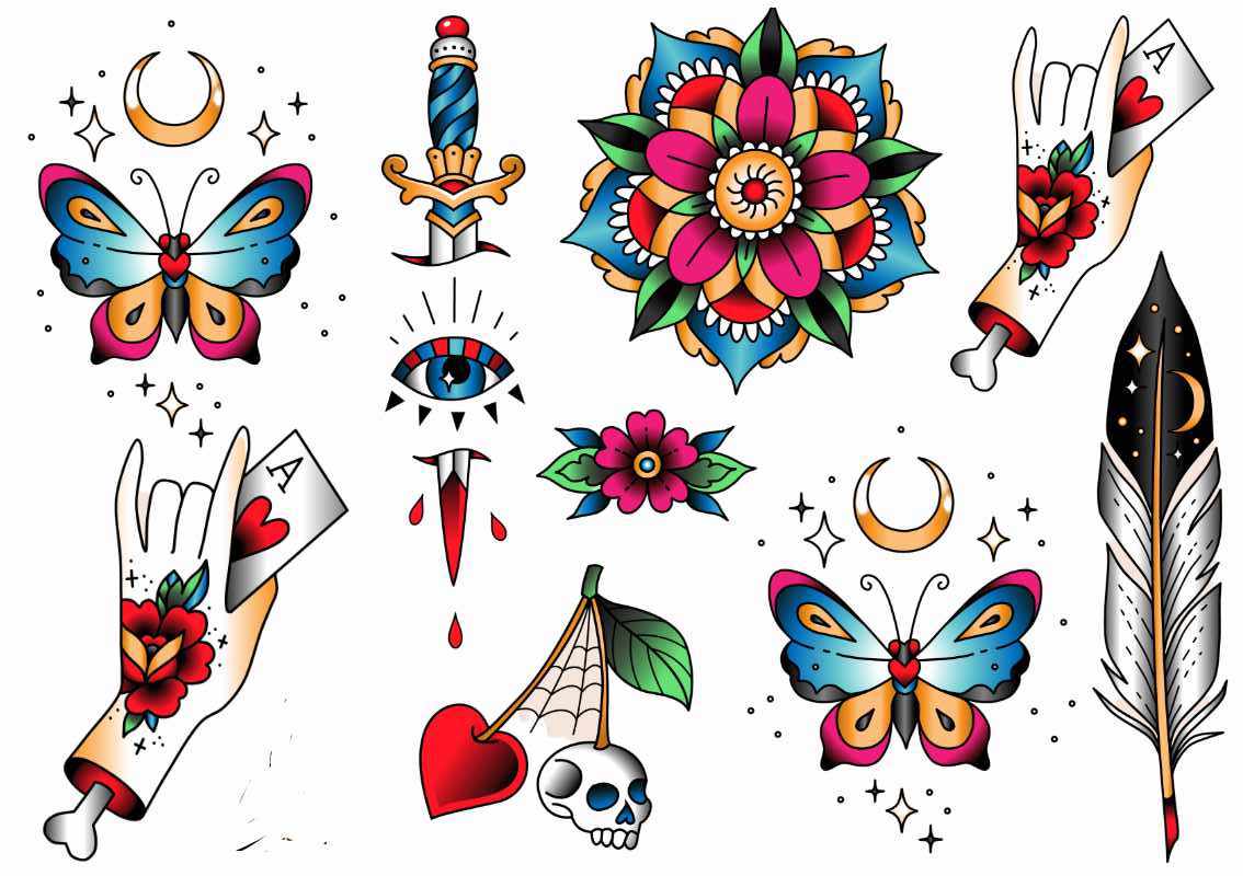Hearts Ace Tattoo / Fake tattoo in crisp colors. High-quality temporary tattoo. Feather tattoo.