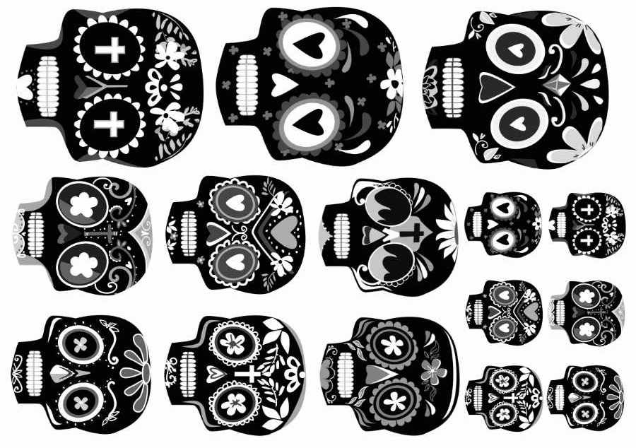 Day of the Dead black Mexican sugar skull tattoos.