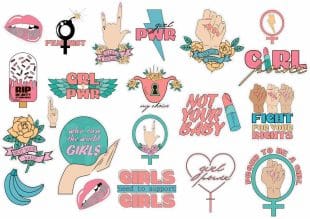 Girl Power Tattoos in pink, blue, green. Tough tattoos that last 7 days. Feminist tattoo.