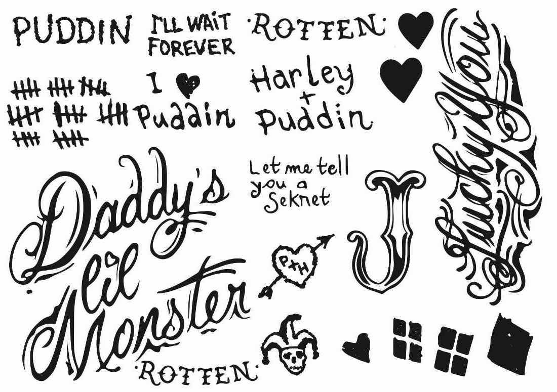Tatuajes de Harley Quinn. Colección de tatuajes de Harley Quinn, Tatuaje temporal, tatuaje falso, tatuaje infantil, tatuajes de fiesta de disfraces tatuaje de niña
