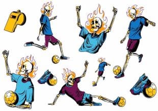 Fake tattoos, skeletons playing soccer.