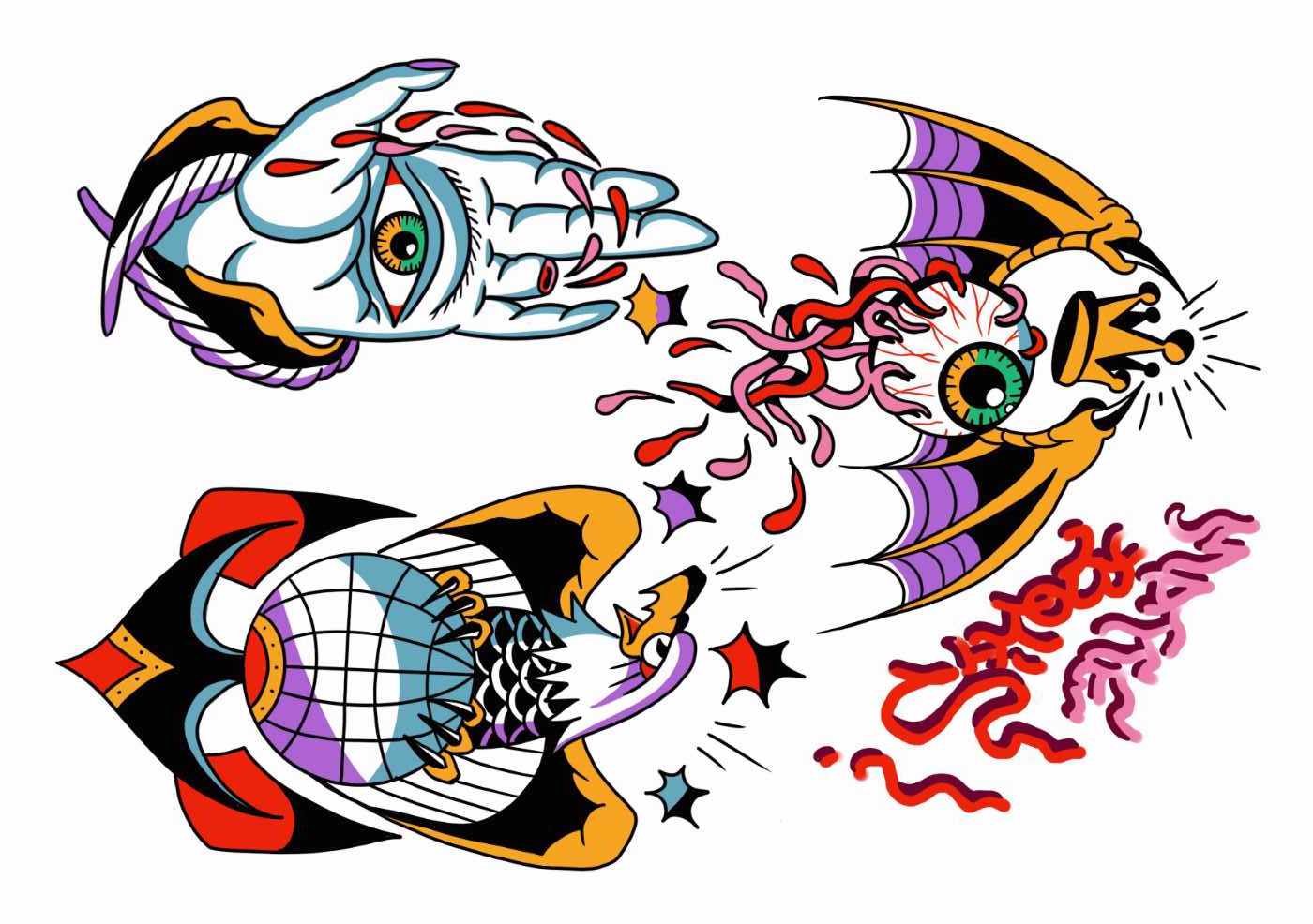 Hand with an eye as a design on a temporary tattoo drawn by the tattoo artist Matte Bokis in Sweden.