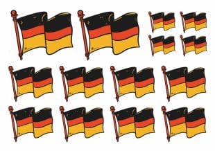 Temporary tattoos with the German flag in various sizes, arranged on an A5 sheet. Perfect for parties, sports events, or national holidays.