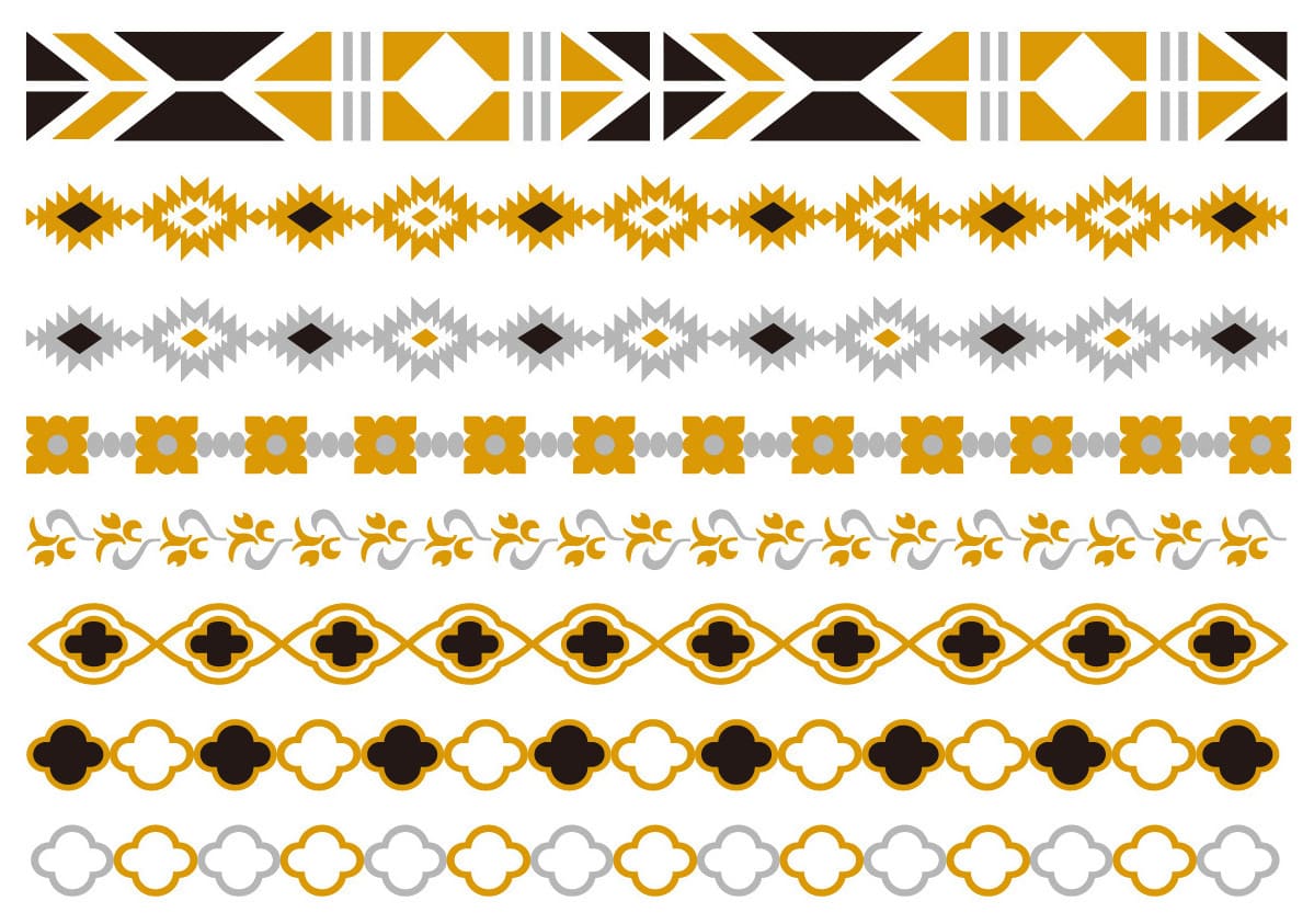 Gold tattoos, silver tattoos, temporary tattoos in the form of bracelets in various patterns.