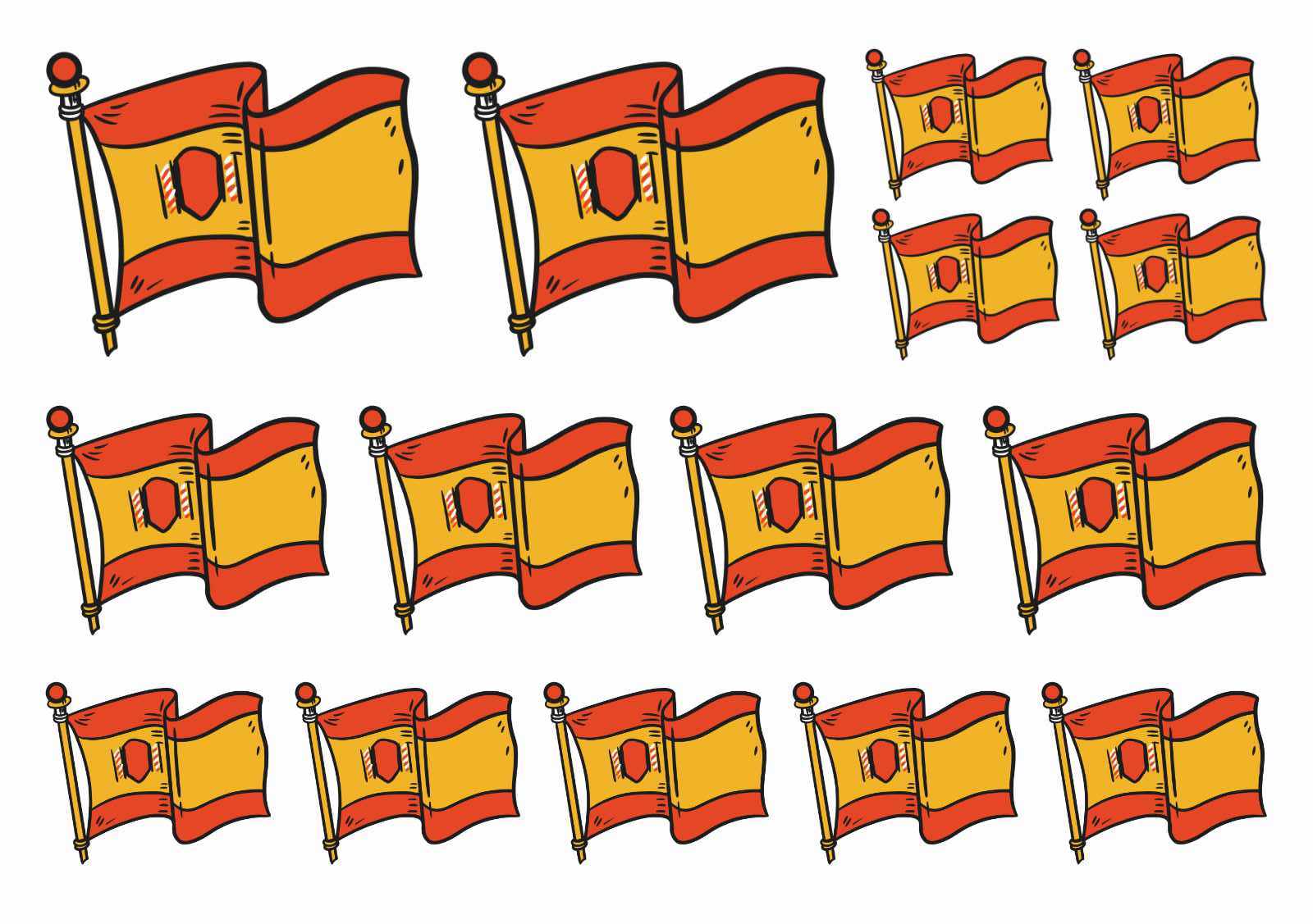 Temporary tattoos with the Spanish flag in various sizes, arranged on an A5 sheet. Perfect for parties, sports events, or national holidays.