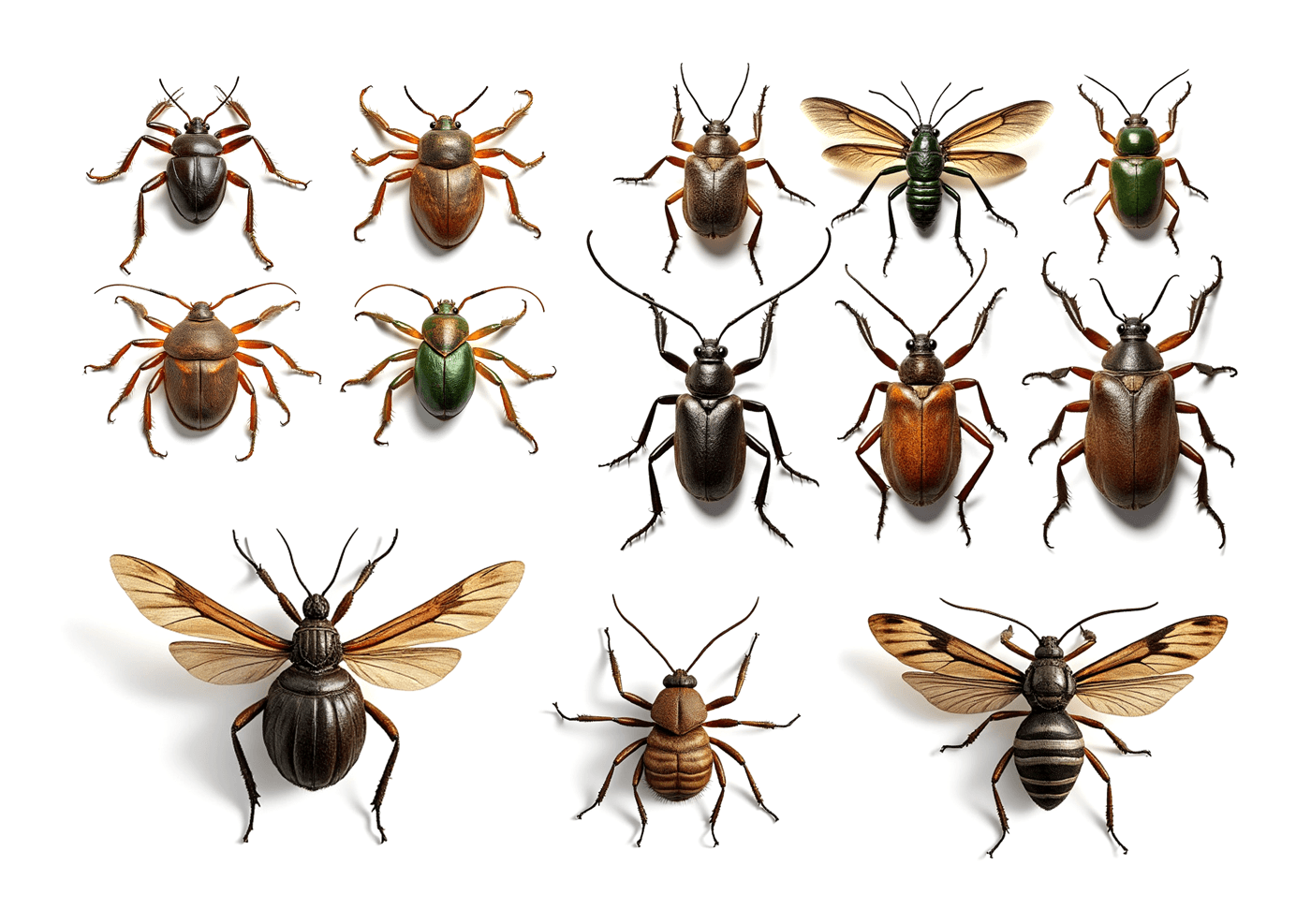 Tatuajes temporales de escarabajos e insectos realistas en varias formas, colores y tamaños.