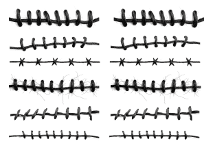 lack stitch pattern temporary tattoos in various designs, mimicking different types of stitching.