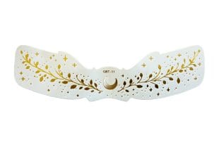 A white adhesive nose strip decorated with gold leaves, branches, stars, and a Freckle Tattoos Gold Moon crescent at the centre features product code QBT-11 printed above the moon.