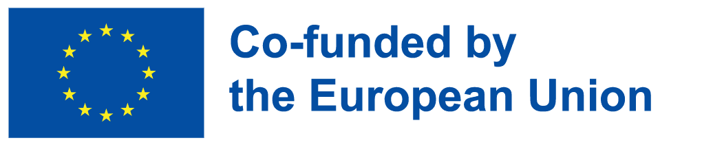 Bilden visar Europeiska unionens flagga med tolv gula stjärnor i en cirkel på en blå bakgrund, bredvid texten "Co-funded by the European Union" i blå bokstäver, som liknar mönster som ofta används i engångstatueringar.